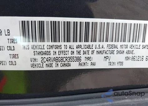 2012 Volkswagen Routan Se from USA, damaged, VIN 2C4RVABG8CR355386